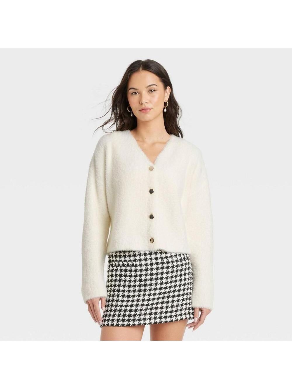A New Day Women's Fuzzy Party Cardigan - Cream XL